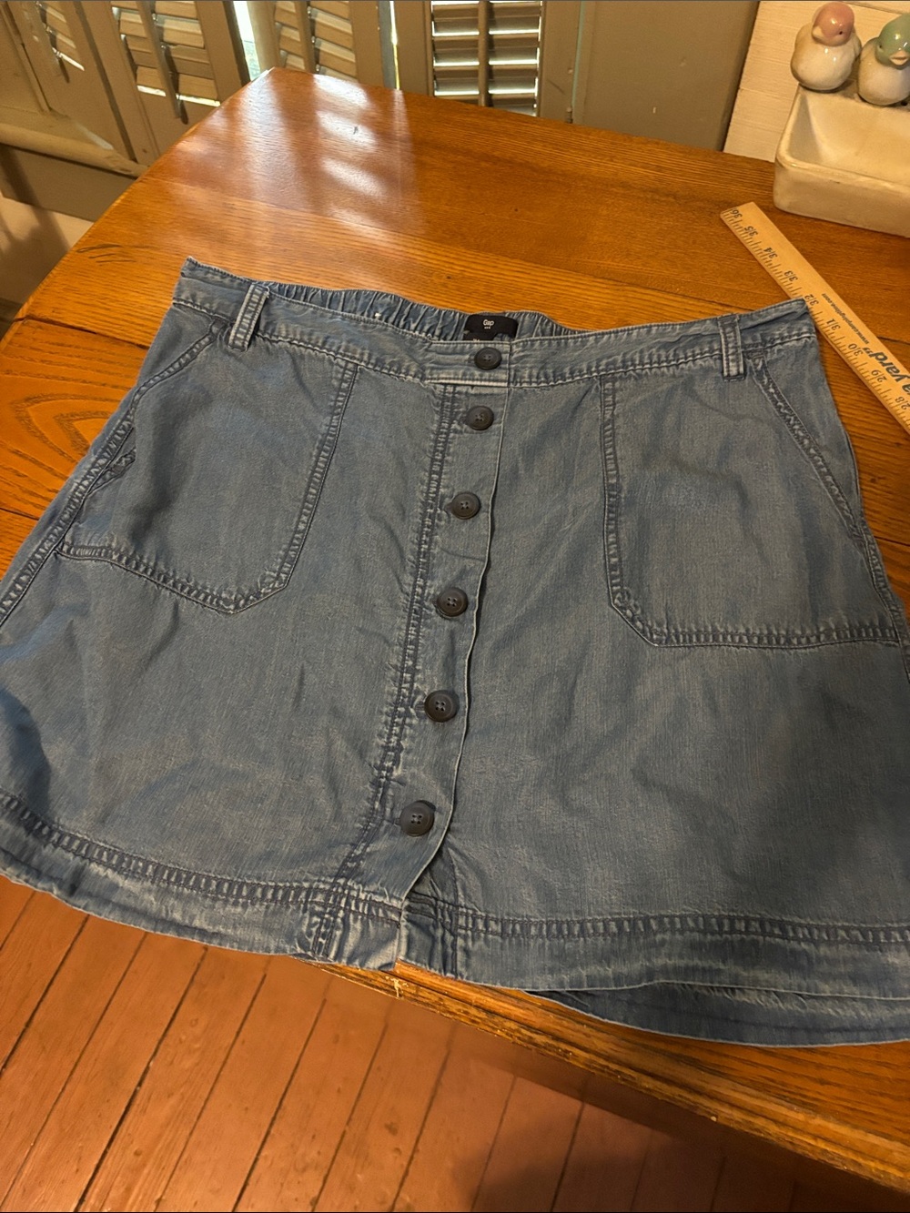 GAP Light Blue Button-Front Denim Mini Skirt